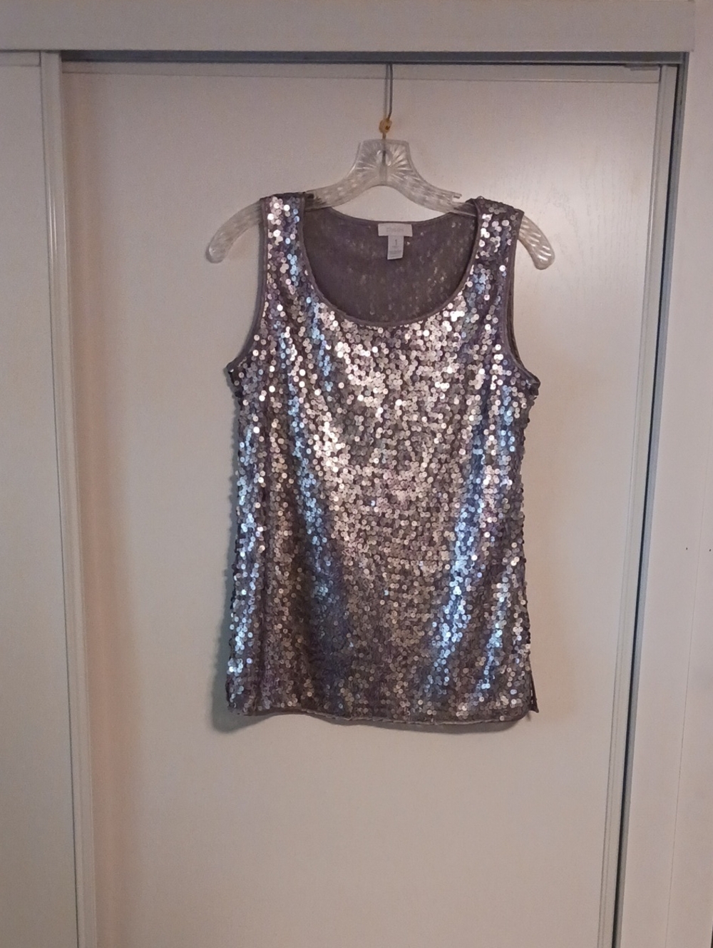 Chico's Silver Sequin Scoop Neck Size 1 Tank